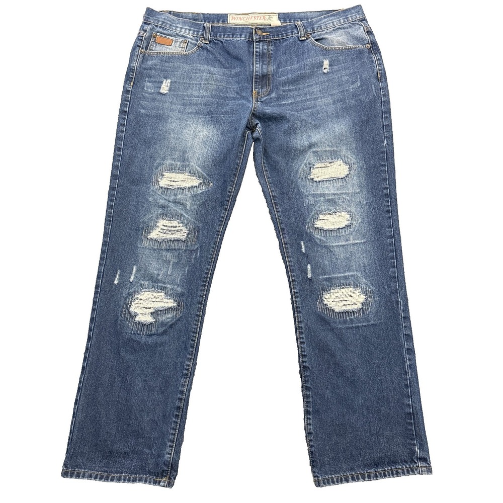 Winchester Mens Straight Jeans Sz‎ 44 Relaxed Distressed American Flag Pockets